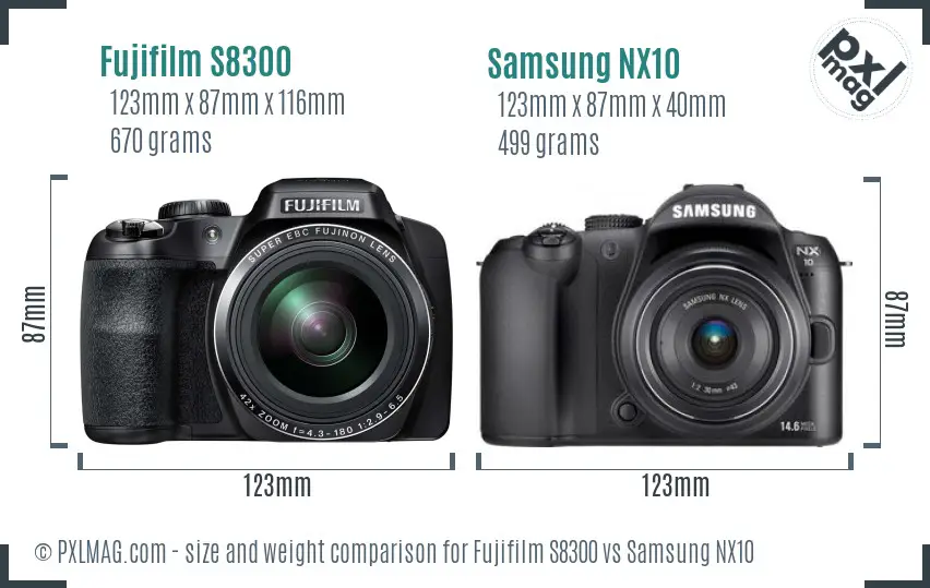Fujifilm S8300 vs Samsung NX10 size comparison
