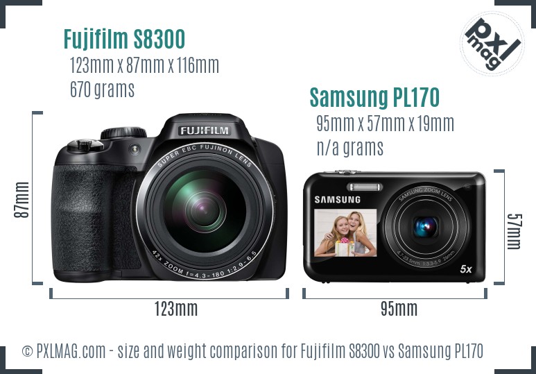 Fujifilm S8300 vs Samsung PL170 size comparison