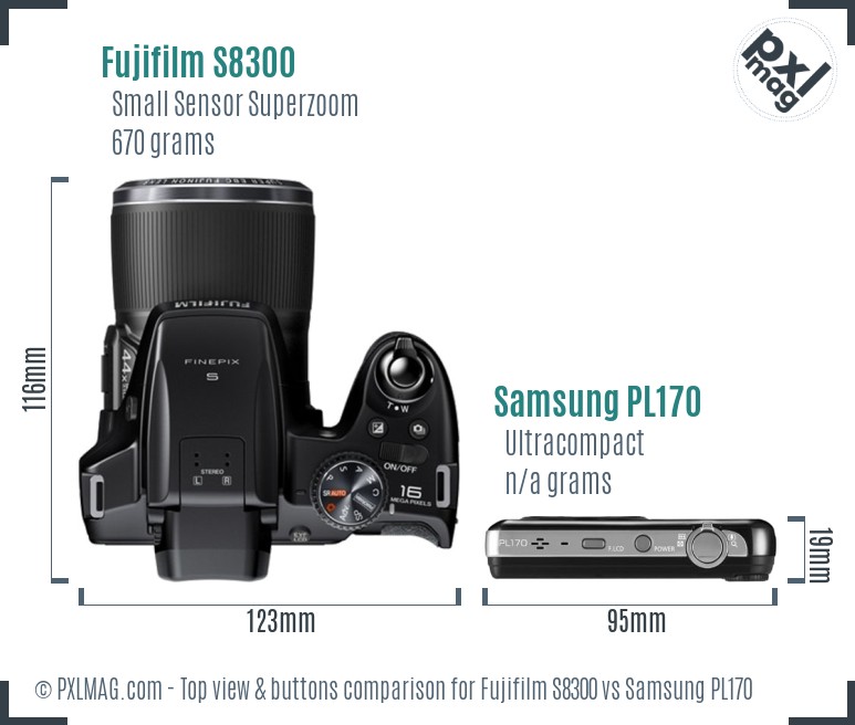 Fujifilm S8300 vs Samsung PL170 top view buttons comparison