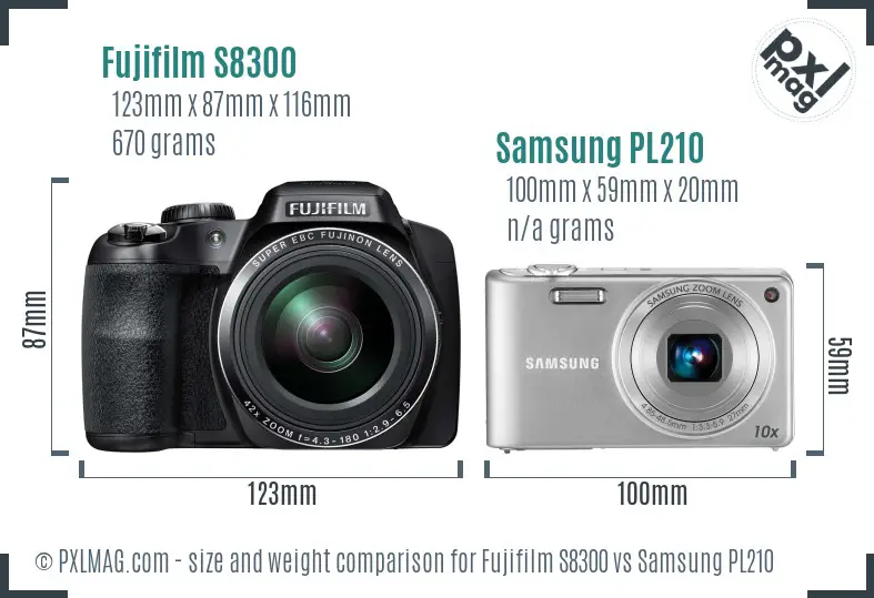 Fujifilm S8300 vs Samsung PL210 size comparison