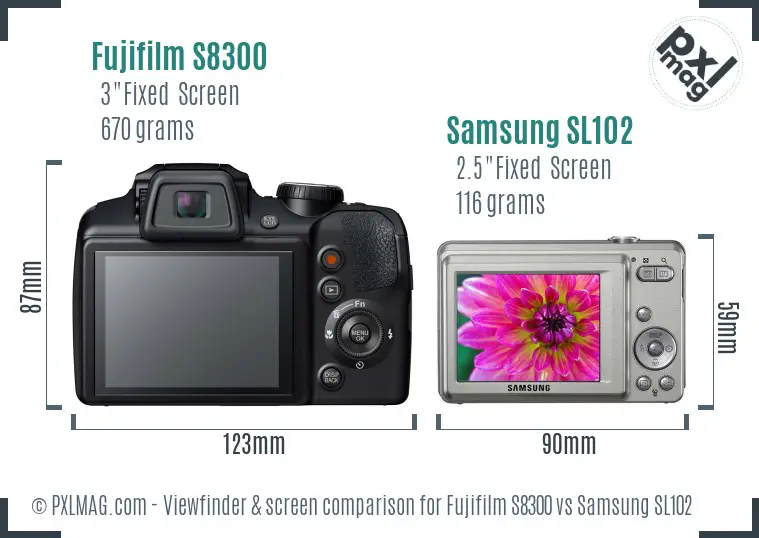 Fujifilm S8300 vs Samsung SL102 Screen and Viewfinder comparison