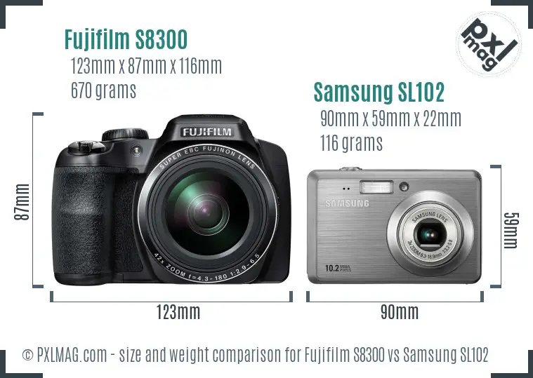 Fujifilm S8300 vs Samsung SL102 size comparison