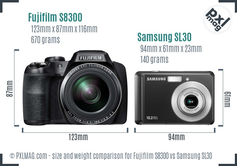 Fujifilm S8300 vs Samsung SL30 size comparison