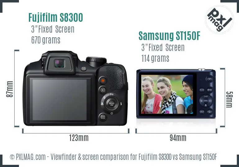 Fujifilm S8300 vs Samsung ST150F Screen and Viewfinder comparison