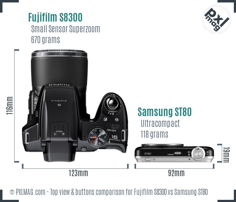 Fujifilm S8300 vs Samsung ST80 top view buttons comparison