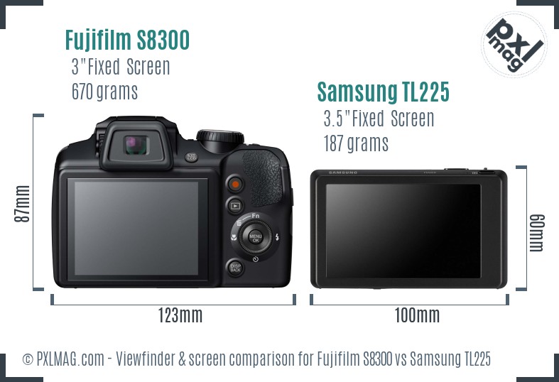 Fujifilm S8300 vs Samsung TL225 Screen and Viewfinder comparison