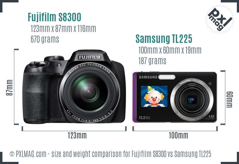 Fujifilm S8300 vs Samsung TL225 size comparison
