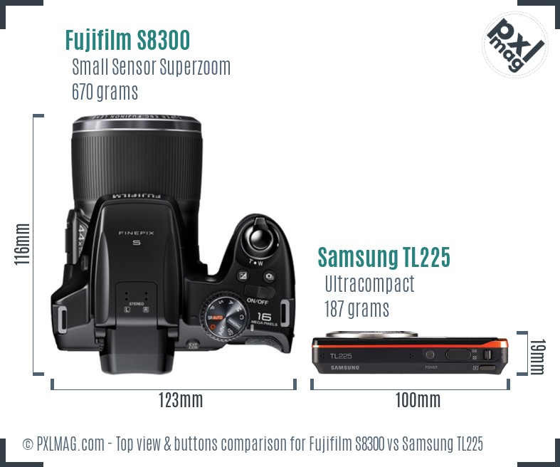Fujifilm S8300 vs Samsung TL225 top view buttons comparison