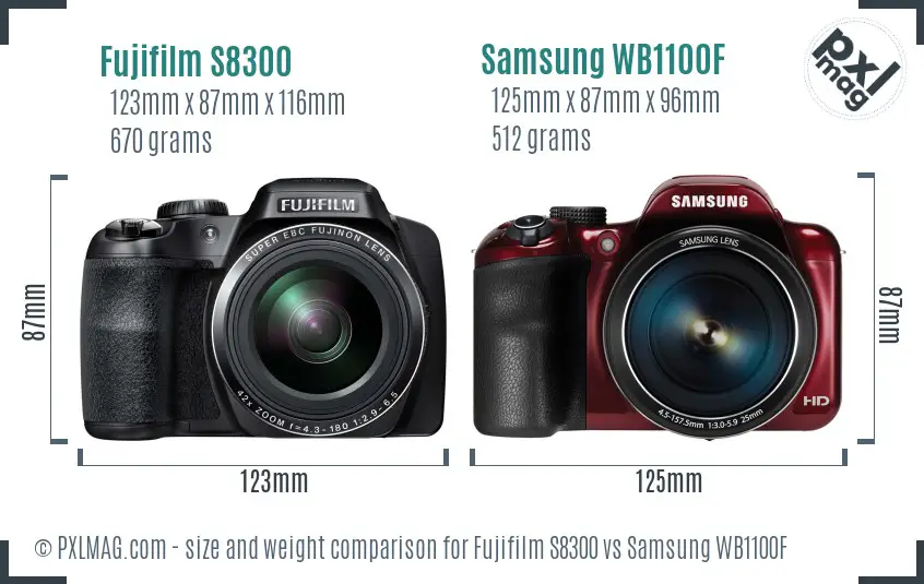 Fujifilm S8300 vs Samsung WB1100F size comparison