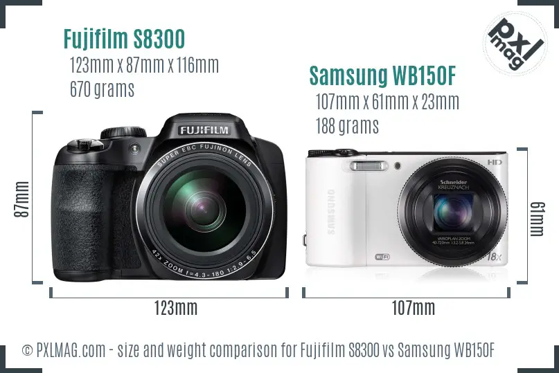 Fujifilm S8300 vs Samsung WB150F size comparison