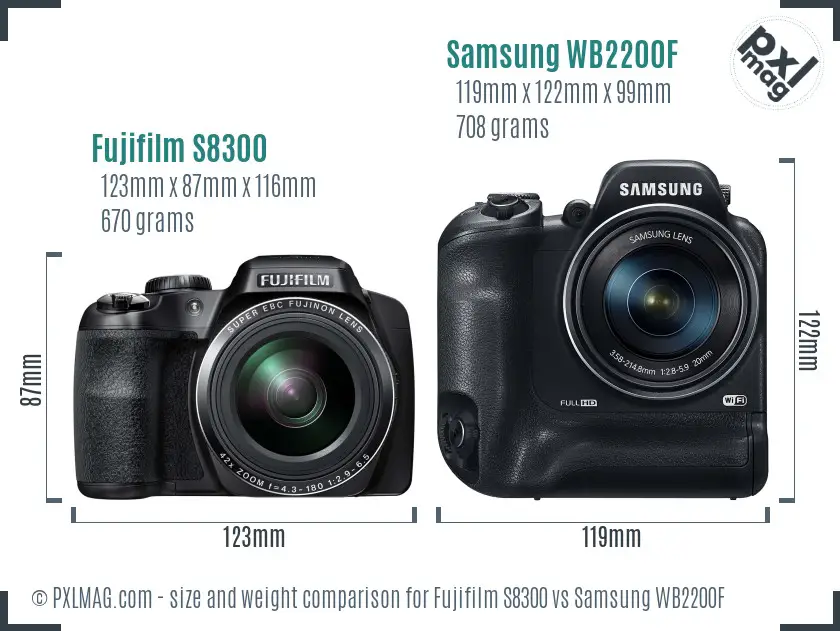 Fujifilm S8300 vs Samsung WB2200F size comparison