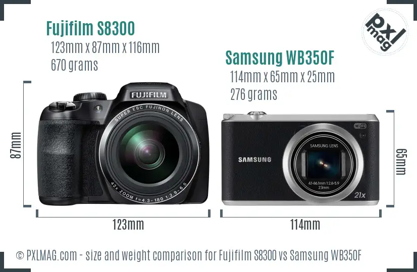 Fujifilm S8300 vs Samsung WB350F size comparison