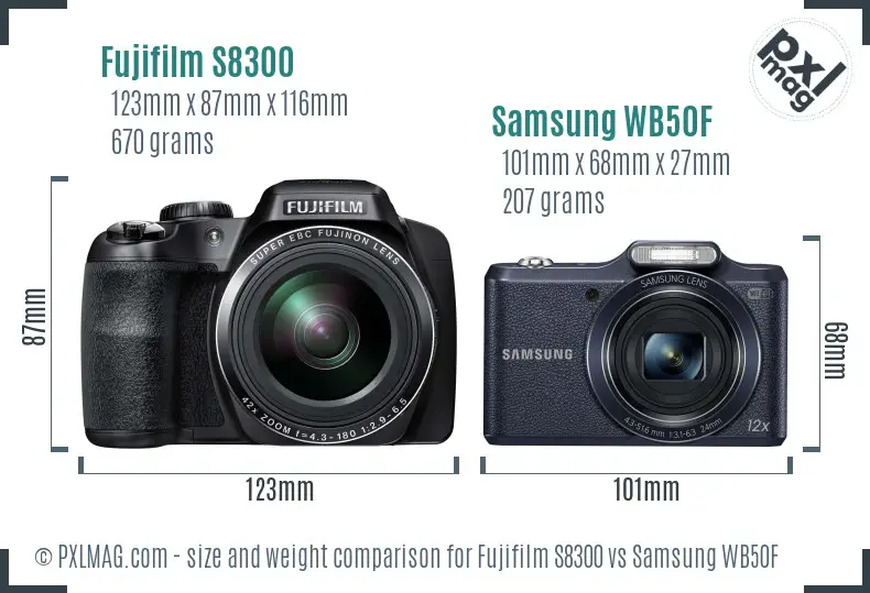 Fujifilm S8300 vs Samsung WB50F size comparison