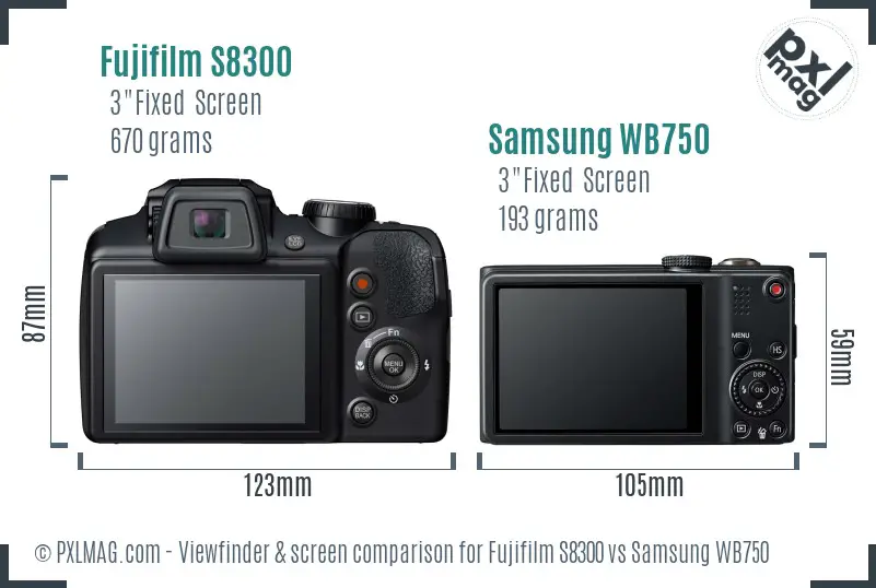 Fujifilm S8300 vs Samsung WB750 Screen and Viewfinder comparison