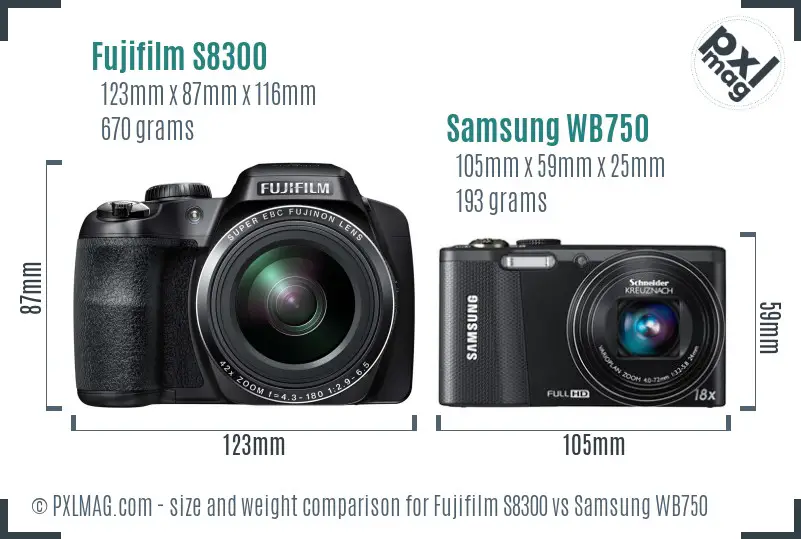 Fujifilm S8300 vs Samsung WB750 size comparison
