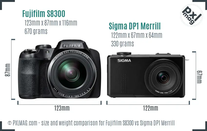 Fujifilm S8300 vs Sigma DP1 Merrill size comparison
