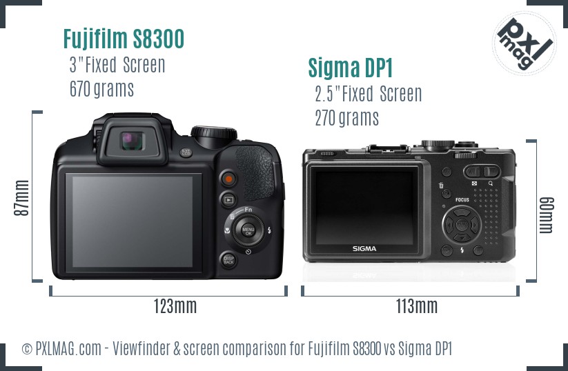 Fujifilm S8300 vs Sigma DP1 Screen and Viewfinder comparison