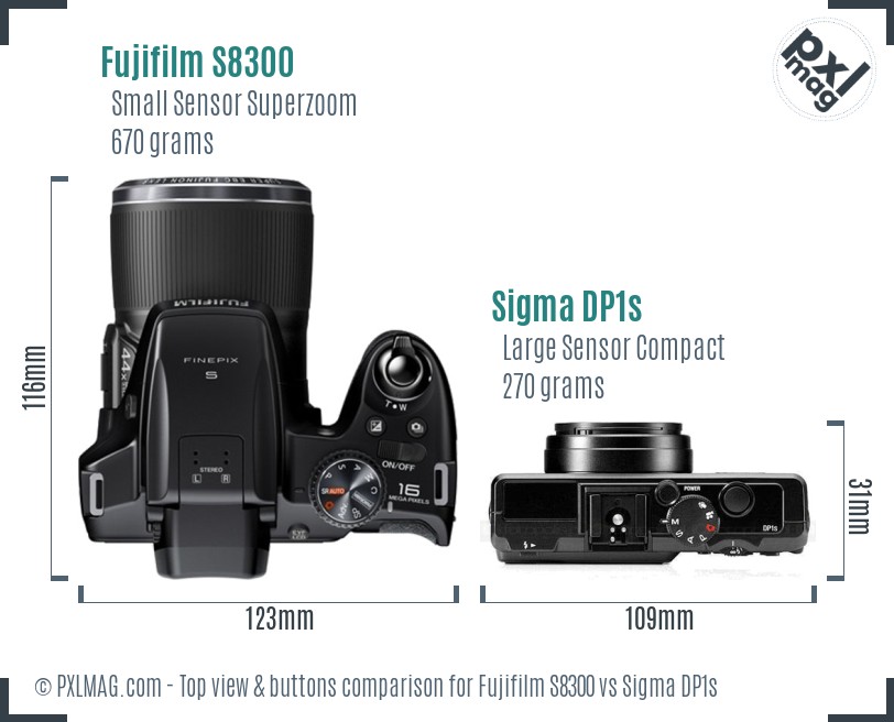 Fujifilm S8300 vs Sigma DP1s top view buttons comparison
