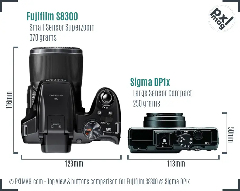 Fujifilm S8300 vs Sigma DP1x top view buttons comparison