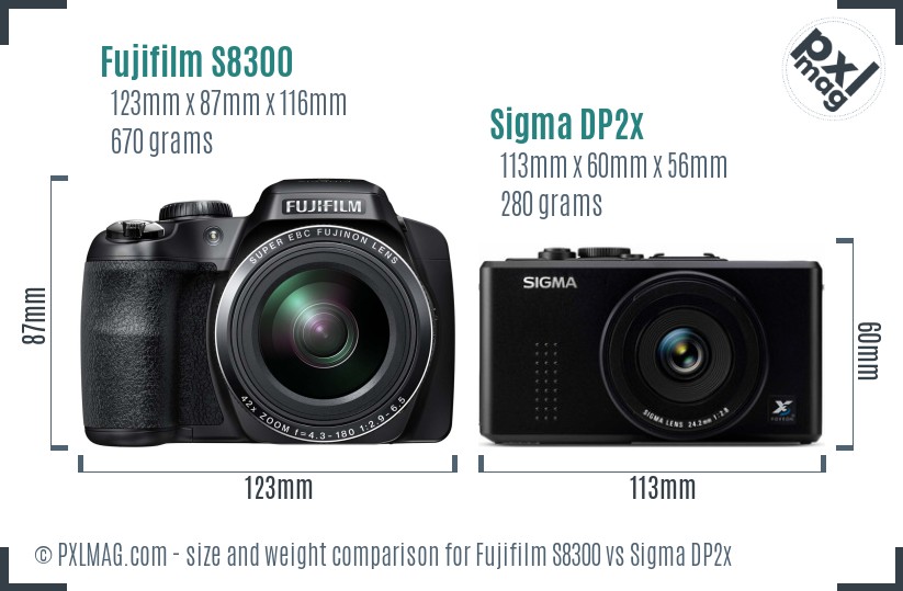 Fujifilm S8300 vs Sigma DP2x size comparison Fujifilm S8300 vs Sigma DP2x size comparison