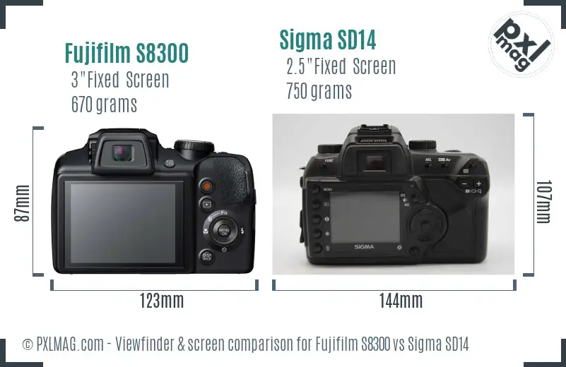 Fujifilm S8300 vs Sigma SD14 Screen and Viewfinder comparison Fujifilm S8300 vs Sigma SD14 Screen and Viewfinder comparison