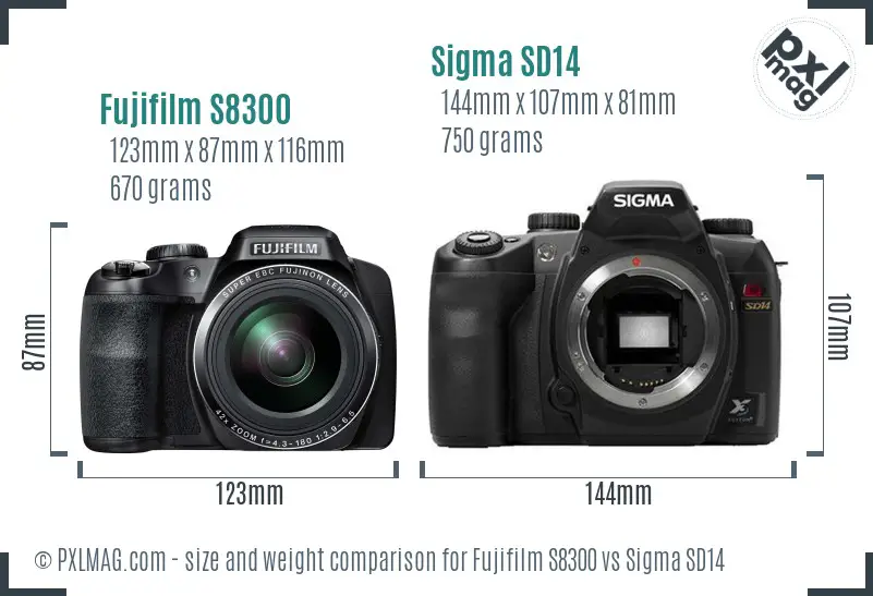 Fujifilm S8300 vs Sigma SD14 size comparison Fujifilm S8300 vs Sigma SD14 size comparison