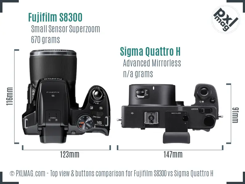 Fujifilm S8300 vs Sigma Quattro H top view buttons comparison