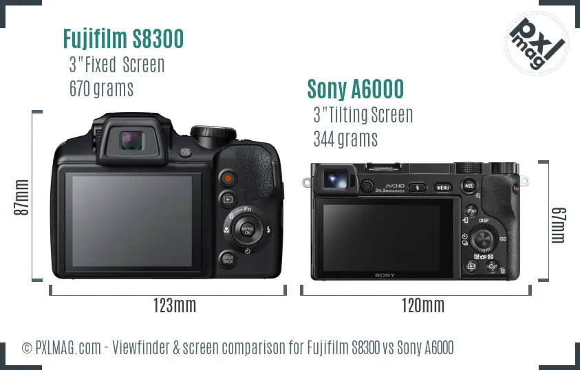 Fujifilm S8300 vs Sony A6000 Screen and Viewfinder comparison