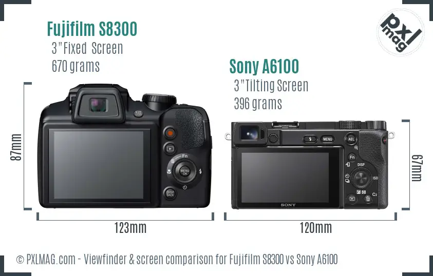 Fujifilm S8300 vs Sony A6100 Screen and Viewfinder comparison