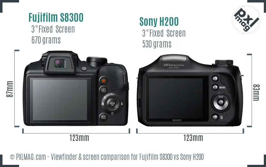Fujifilm S8300 vs Sony H200 Screen and Viewfinder comparison