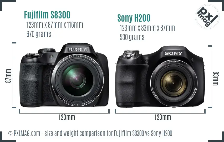 Fujifilm S8300 vs Sony H200 size comparison