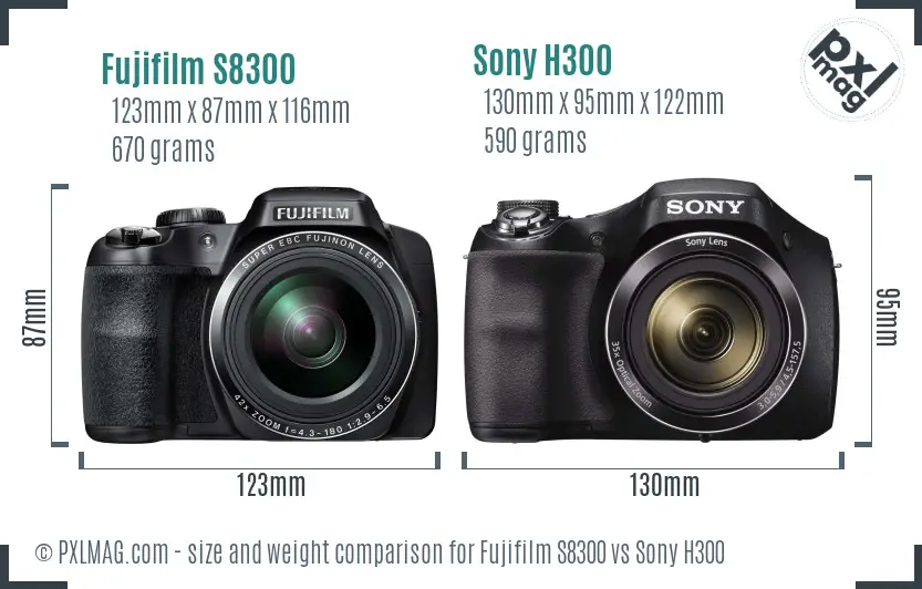 Fujifilm S8300 vs Sony H300 size comparison
