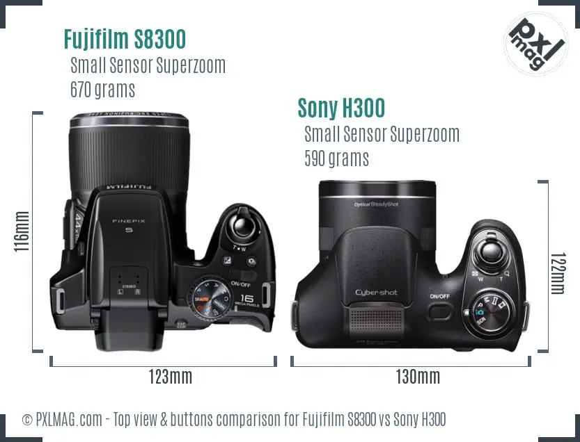 Fujifilm S8300 vs Sony H300 top view buttons comparison