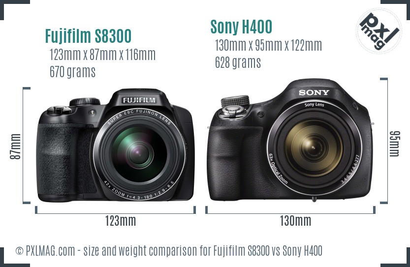 Fujifilm S8300 vs Sony H400 size comparison