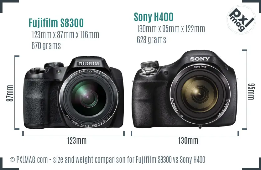 Fujifilm S8300 vs Sony H400 size comparison