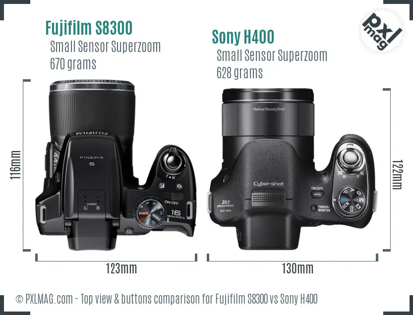Fujifilm S8300 vs Sony H400 top view buttons comparison