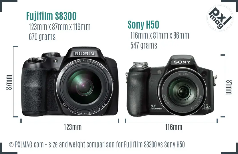 Fujifilm S8300 vs Sony H50 size comparison Fujifilm S8300 vs Sony H50 size comparison