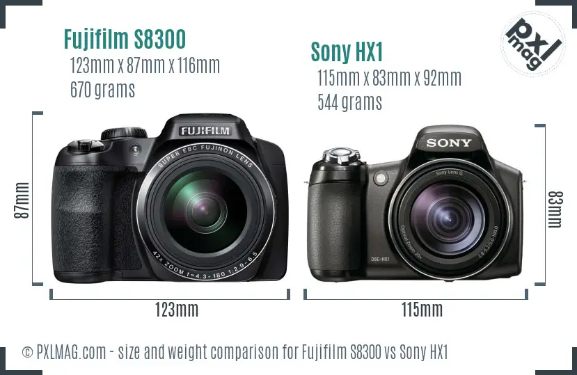 Fujifilm S8300 vs Sony HX1 size comparison