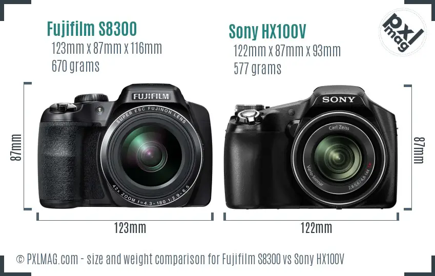 Fujifilm S8300 vs Sony HX100V size comparison