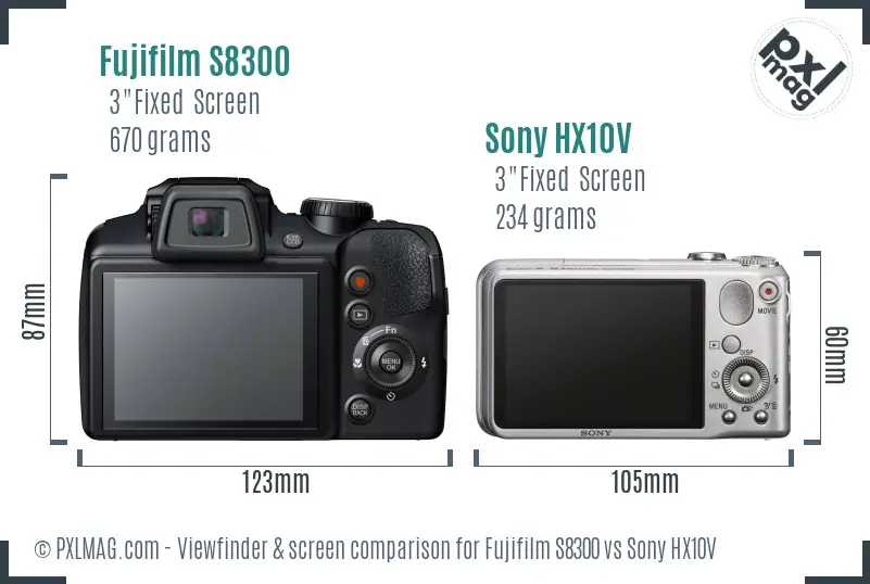 Fujifilm S8300 vs Sony HX10V Screen and Viewfinder comparison
