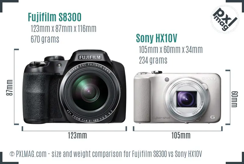 Fujifilm S8300 vs Sony HX10V size comparison
