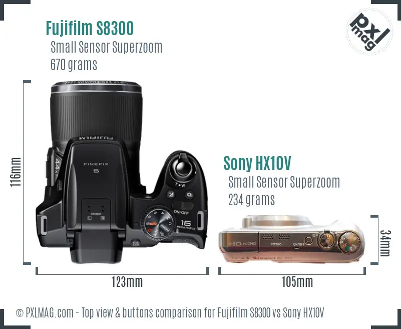 Fujifilm S8300 vs Sony HX10V top view buttons comparison