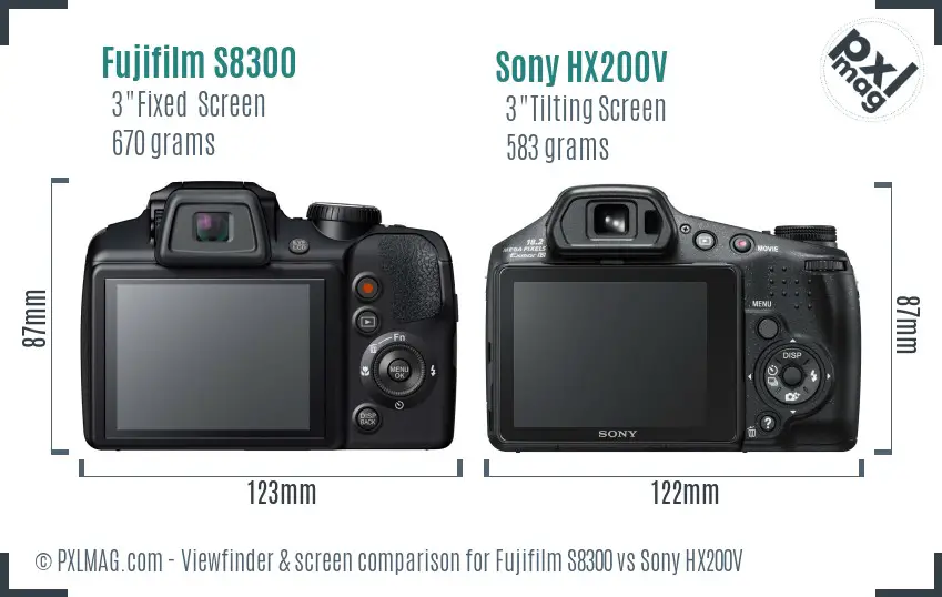 Fujifilm S8300 vs Sony HX200V Screen and Viewfinder comparison