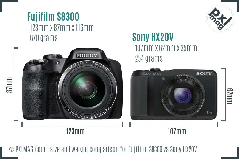 Fujifilm S8300 vs Sony HX20V size comparison