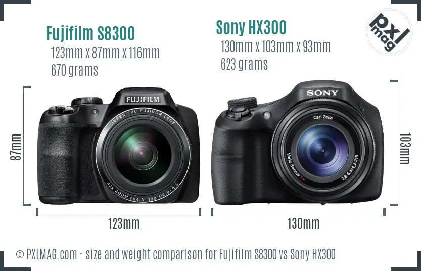 Fujifilm S8300 vs Sony HX300 size comparison