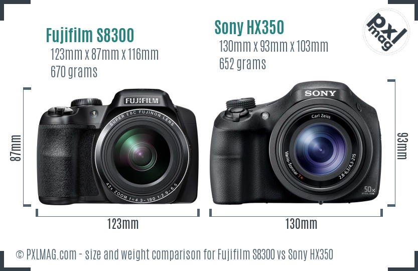 Fujifilm S8300 vs Sony HX350 size comparison