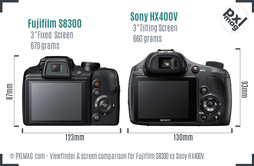 Fujifilm S8300 vs Sony HX400V Screen and Viewfinder comparison