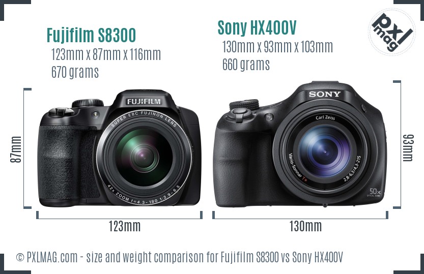 Fujifilm S8300 vs Sony HX400V size comparison