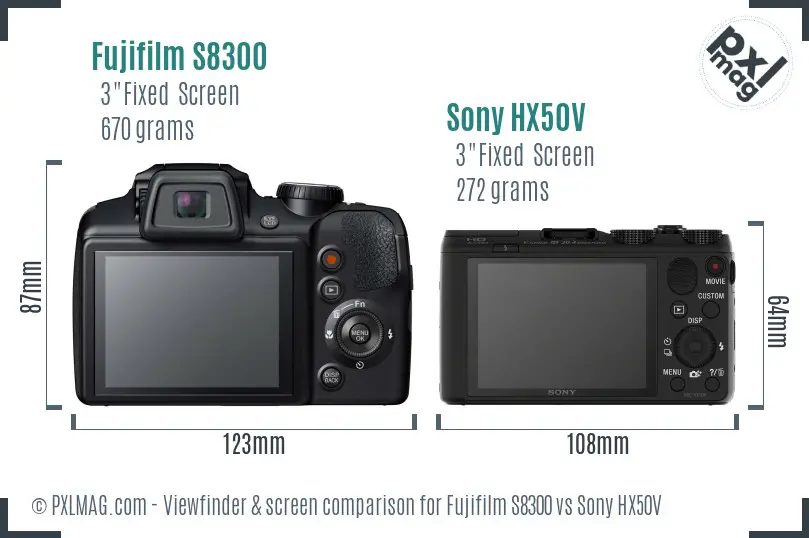 Fujifilm S8300 vs Sony HX50V Screen and Viewfinder comparison