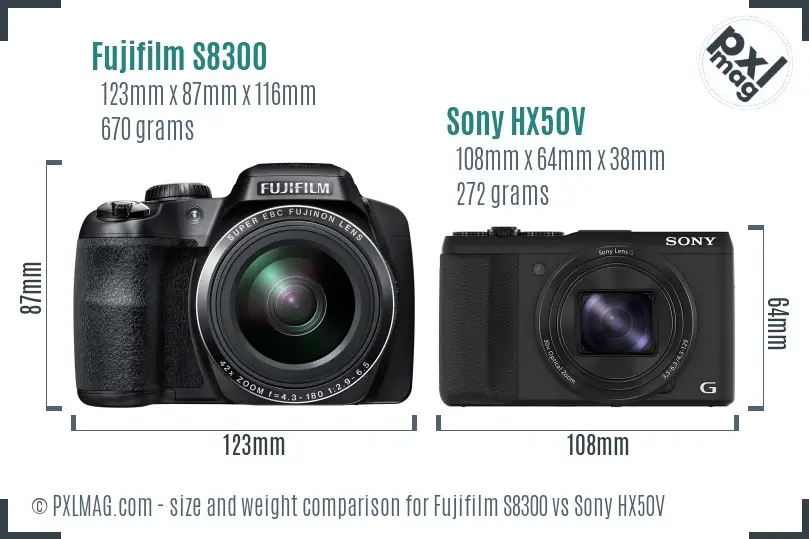 Fujifilm S8300 vs Sony HX50V size comparison